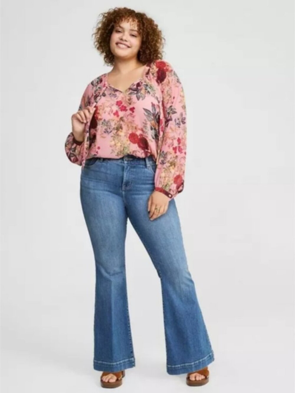 Torrid Crinkle Chiffon Raglan Toe Front Blouse Floral Print Size 1
